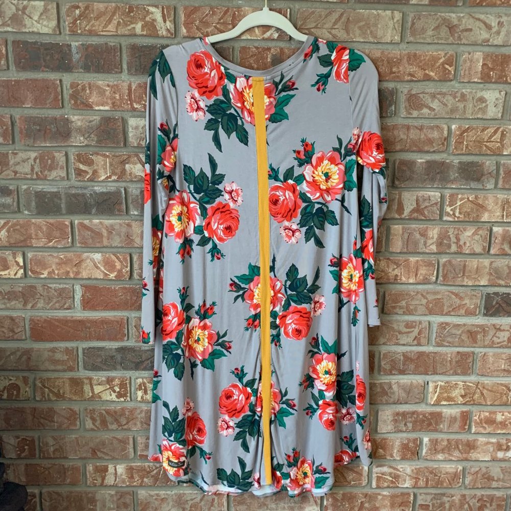 Matilda Jane Say I'm a Dreamer Gray Small Floral Long Sleeve Women's Dress EUC - Picture 5 of 14